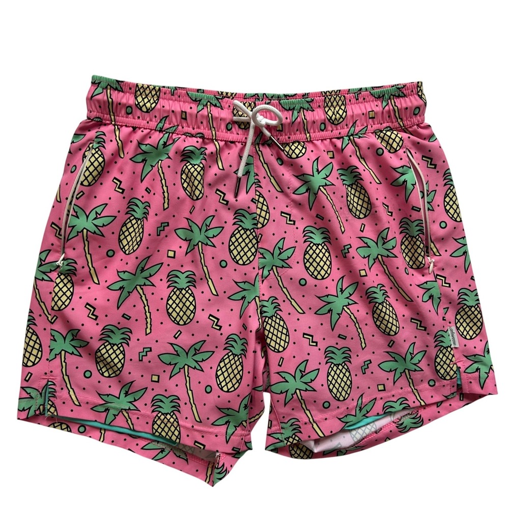Maamgic Mens Pink Pineapple Palm Tree Swim Trunks Sm Compression Liner 6" NWOT